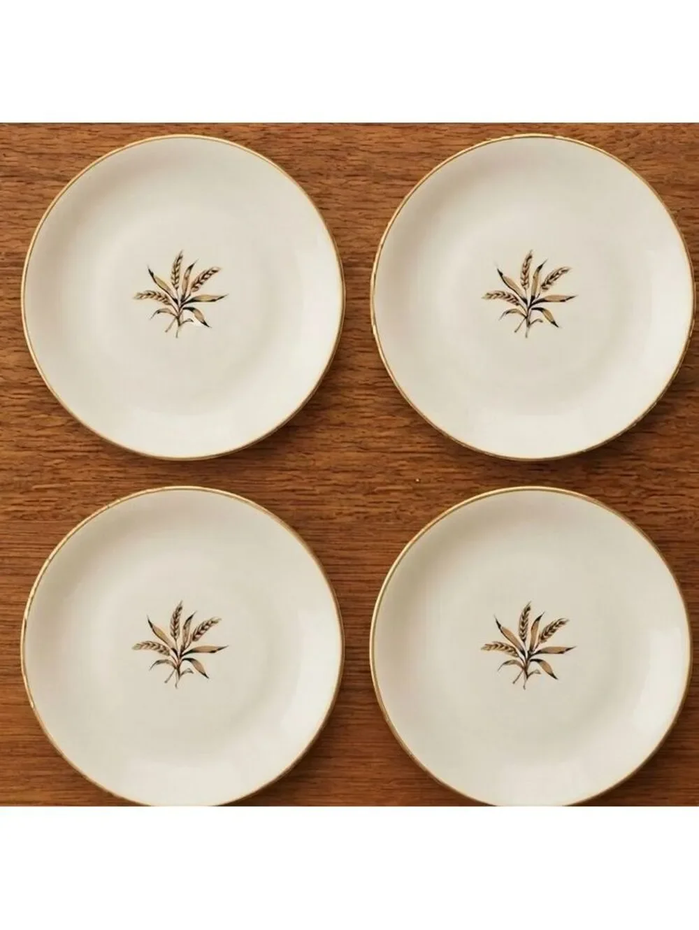 Vintage 1950 Embassy USA Wheat Dinner Plates Set 4 Gold Black Vitrified China